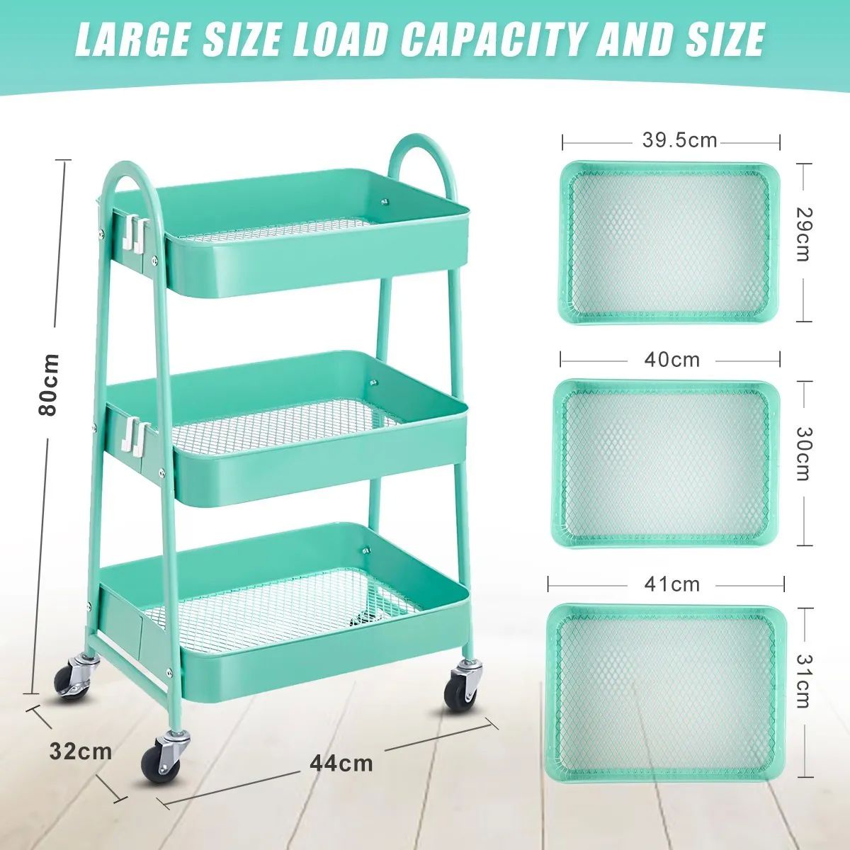 Carrito Organizador Multiusos De 3 Repisas Con Ruedas Verde