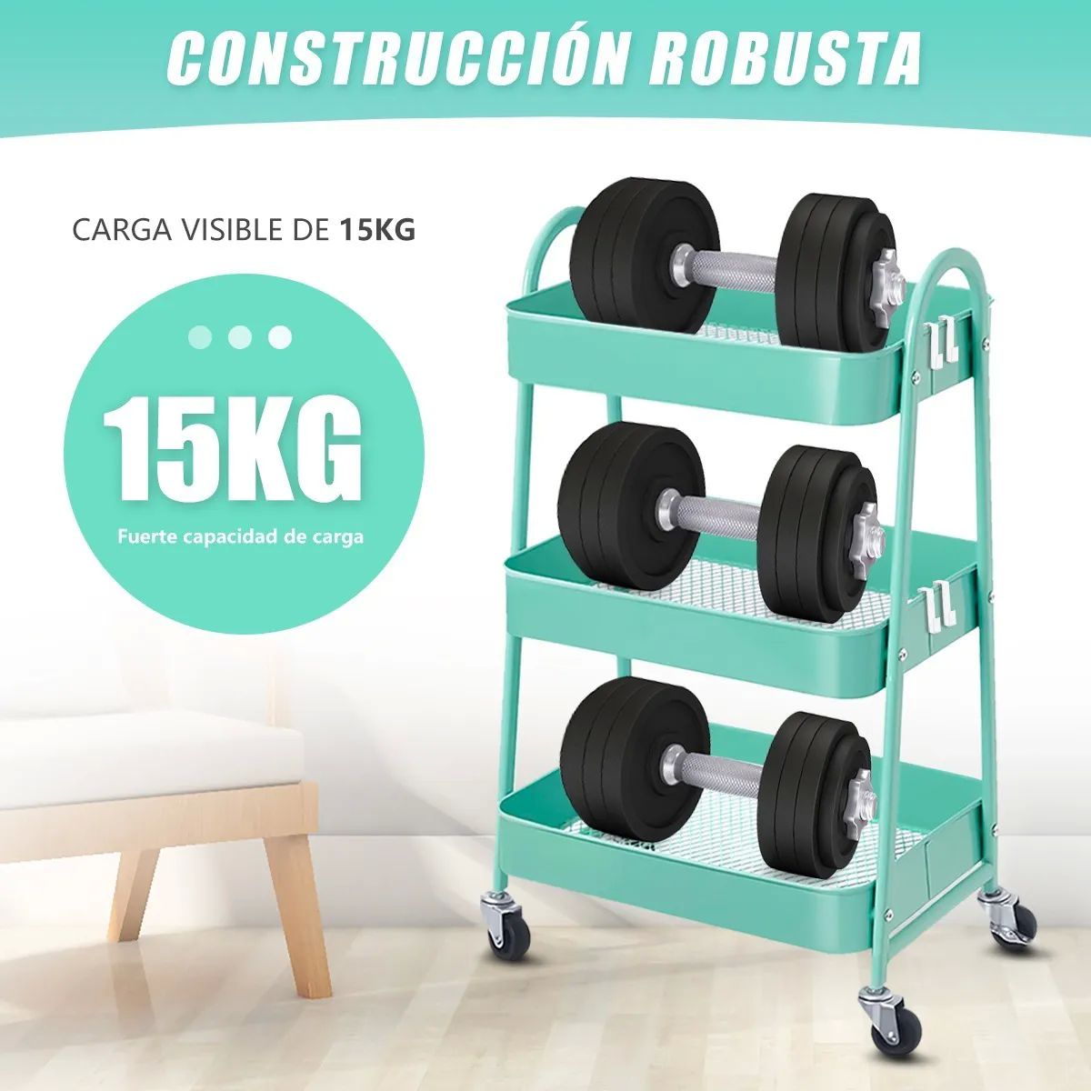 Carrito Organizador Multiusos De 3 Repisas Con Ruedas Verde
