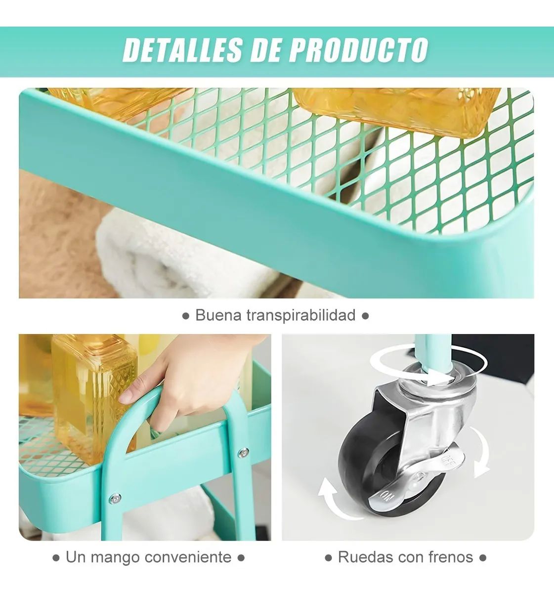 Carrito Organizador Multiusos De 3 Repisas Con Ruedas Verde