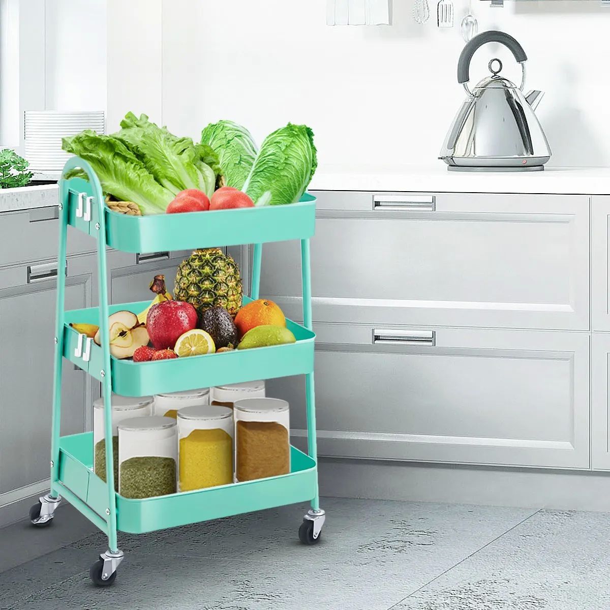 Carrito Organizador Multiusos De 3 Repisas Con Ruedas Verde