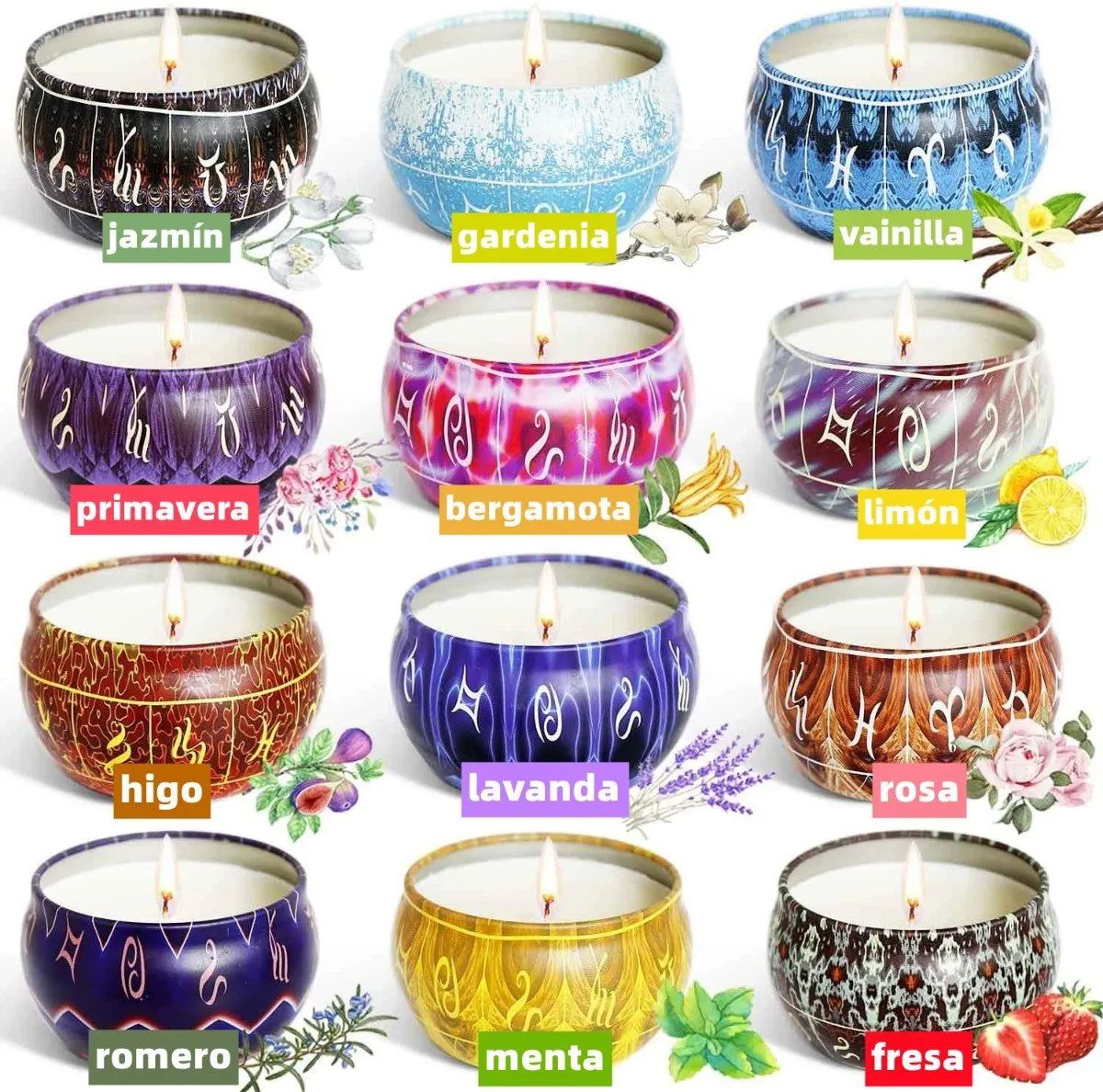 12 Velas Aromáticas  De Cera De Soja