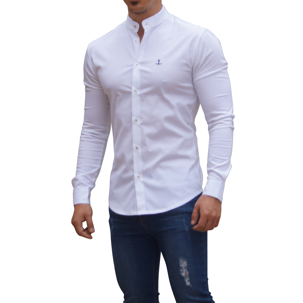 John Leopard Camisa Cuello Mao Manga Larga