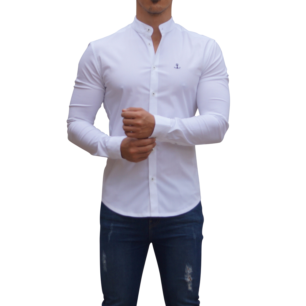 John Leopard Camisa Cuello Mao Manga Larga