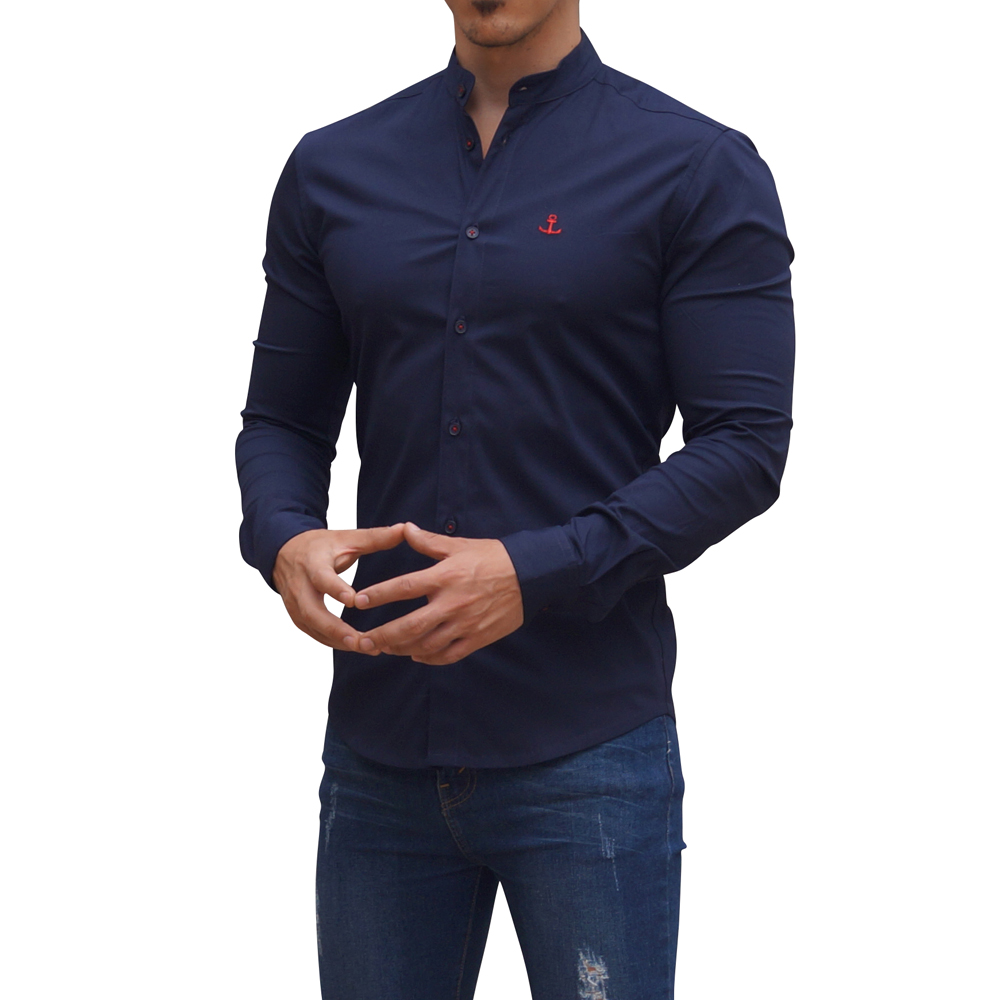 John Leopard Camisa Cuello Mao Manga Larga