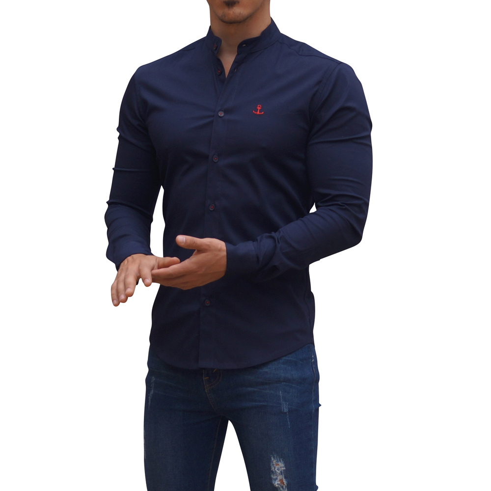 John Leopard Camisa Cuello Mao Manga Larga
