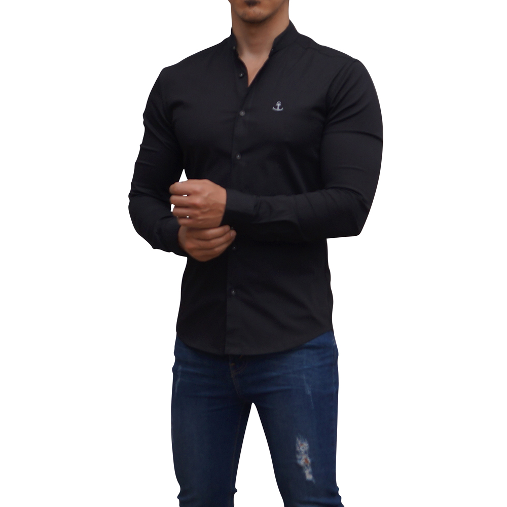 John Leopard Camisa Cuello Mao Manga Larga