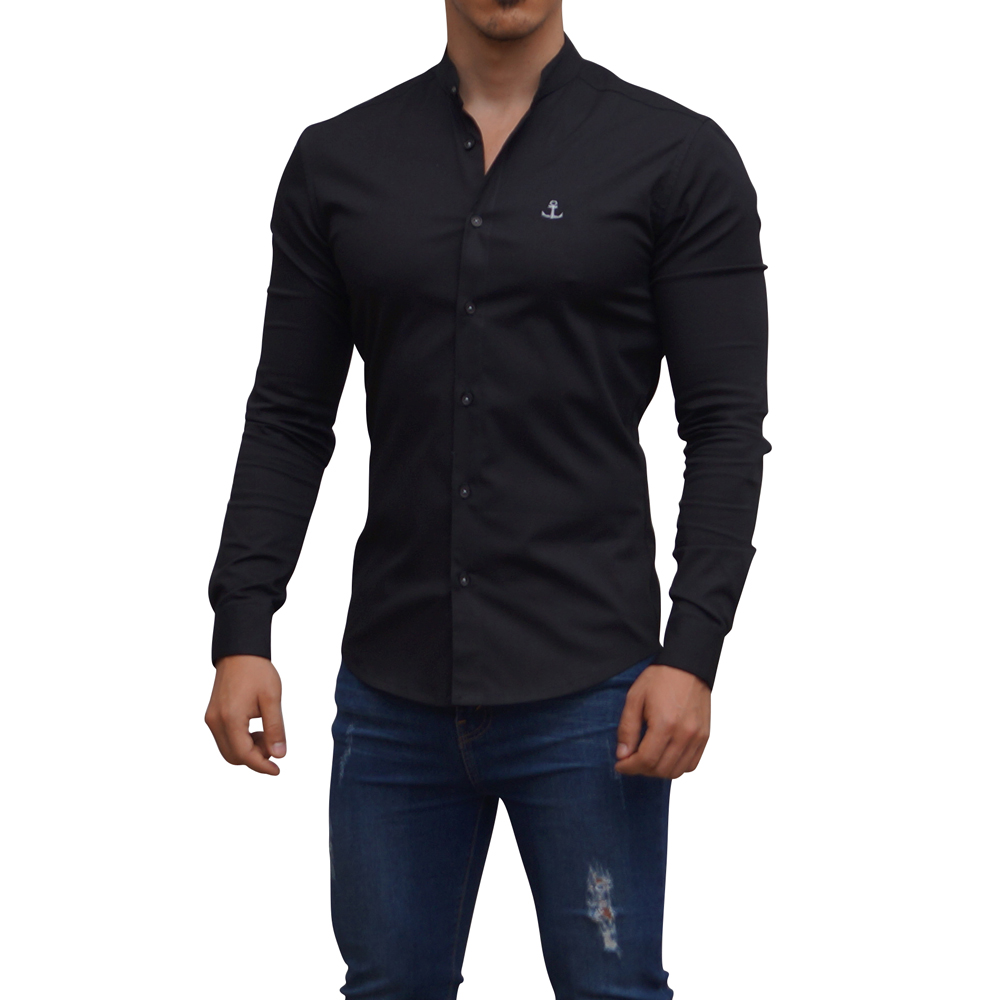 John Leopard Camisa Cuello Mao Manga Larga