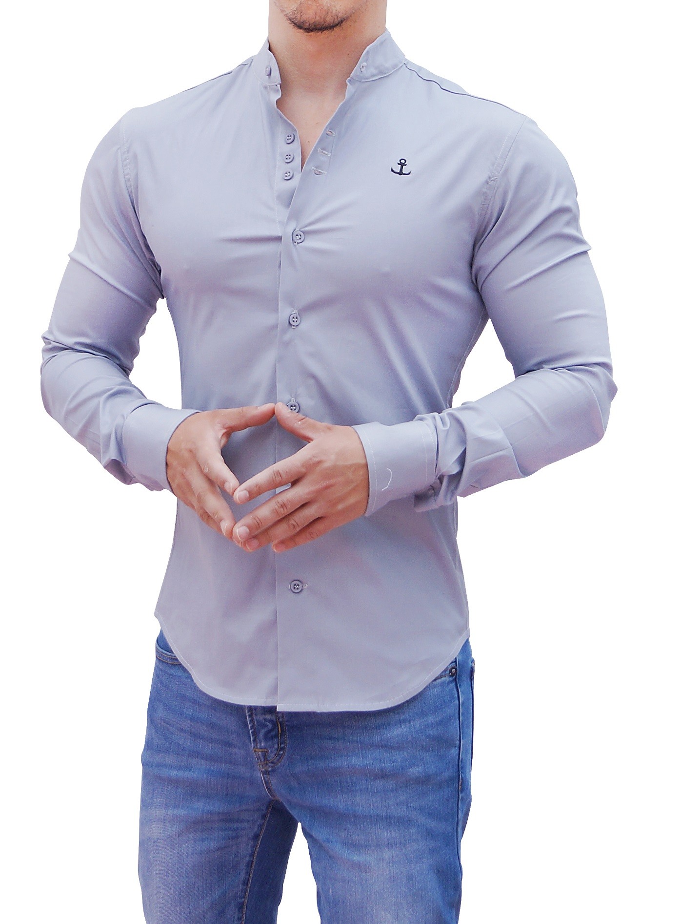 John Leopard Camisa Cuello Mao Manga Larga