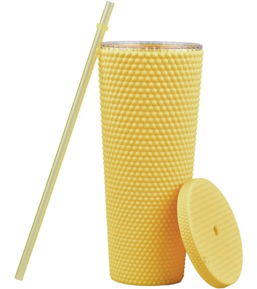 Termo Vaso  Con Tapa Y Popote De 24 Oz Amarillo