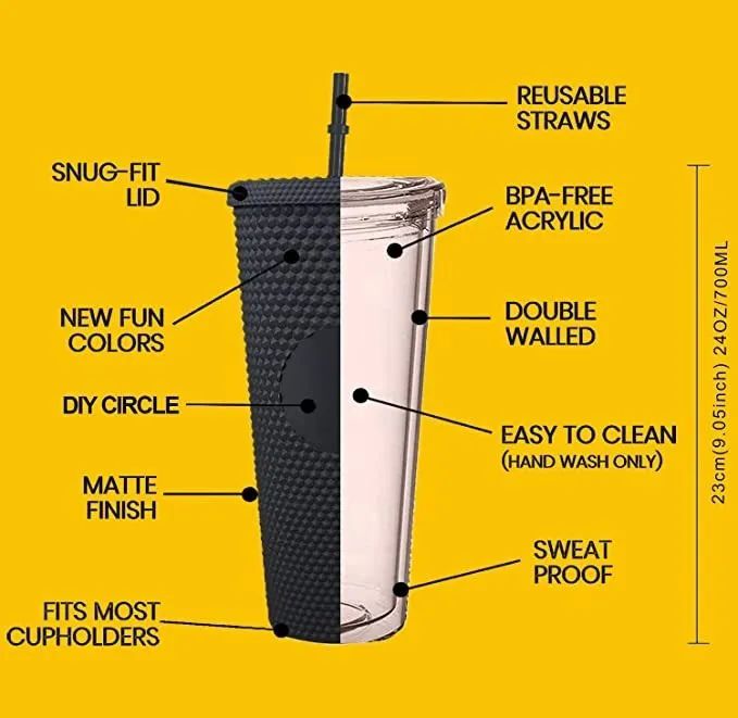 Termo Vaso  Con Tapa Y Popote De 24 Oz Amarillo