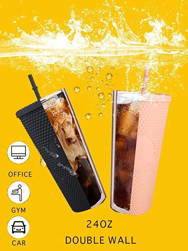 Termo Vaso  Con Tapa Y Popote De 24 Oz Amarillo