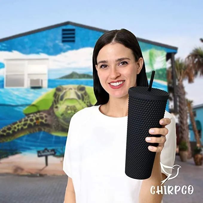 Termo Vaso  Con Tapa Y Popote De 24 Oz Amarillo