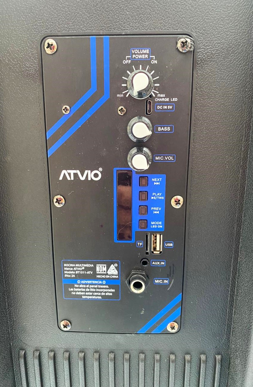 Bocina Inalámbrica Atvio BT1511-ATV De 15 Pulgadas - Negro