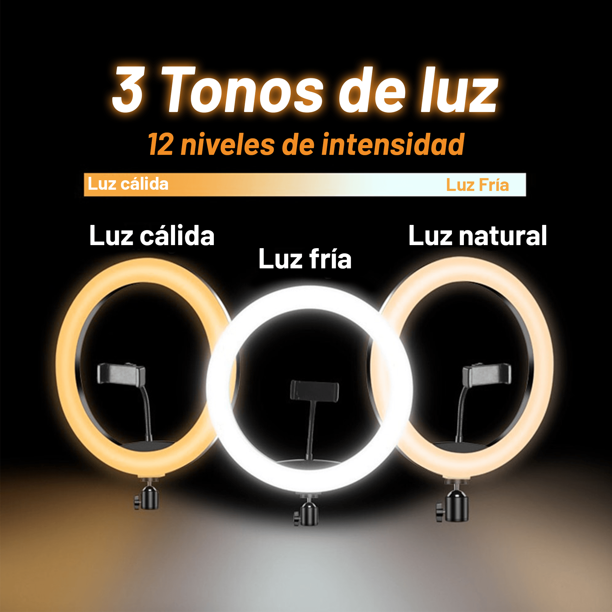 Aro Luz Multicolor Archy Anillo de luz RGB 10 Pulgadas y Tripie de 2 Metros con Soporte Celular 16 colores, 4 modos de flash