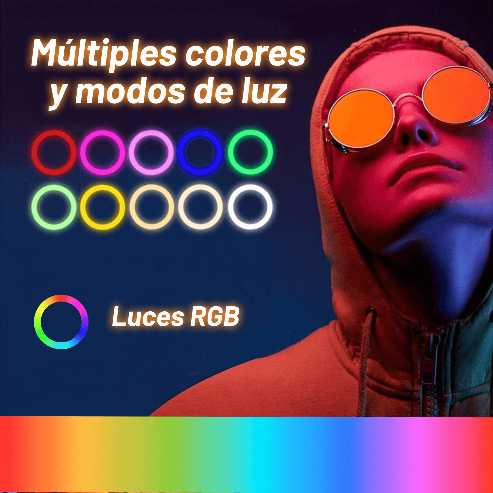 Aro Luz Multicolor Archy Anillo de luz RGB 10 Pulgadas y Tripie de 2 Metros con Soporte Celular 16 colores, 4 modos de flash