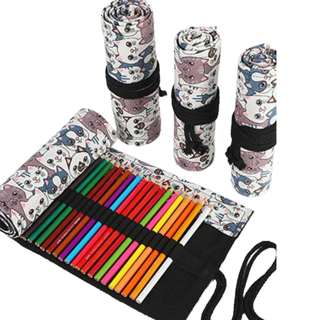 Lapicera Enrollable De Lona 24 Lapices Modelo Gatos