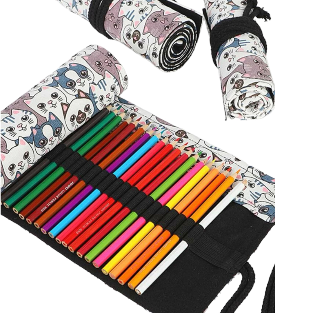 Lapicera Enrollable De Lona 24 Lapices Modelo Gatos