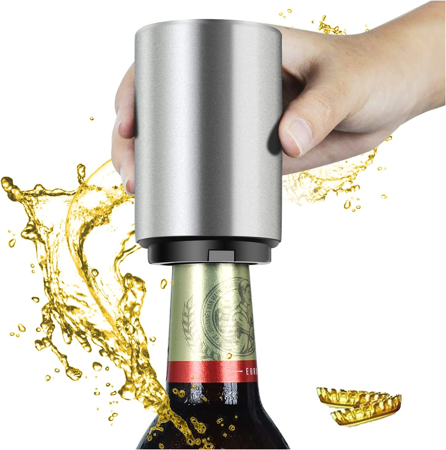 Destapador de cerveza, abridor de botellas automático de acero inoxidable con imán