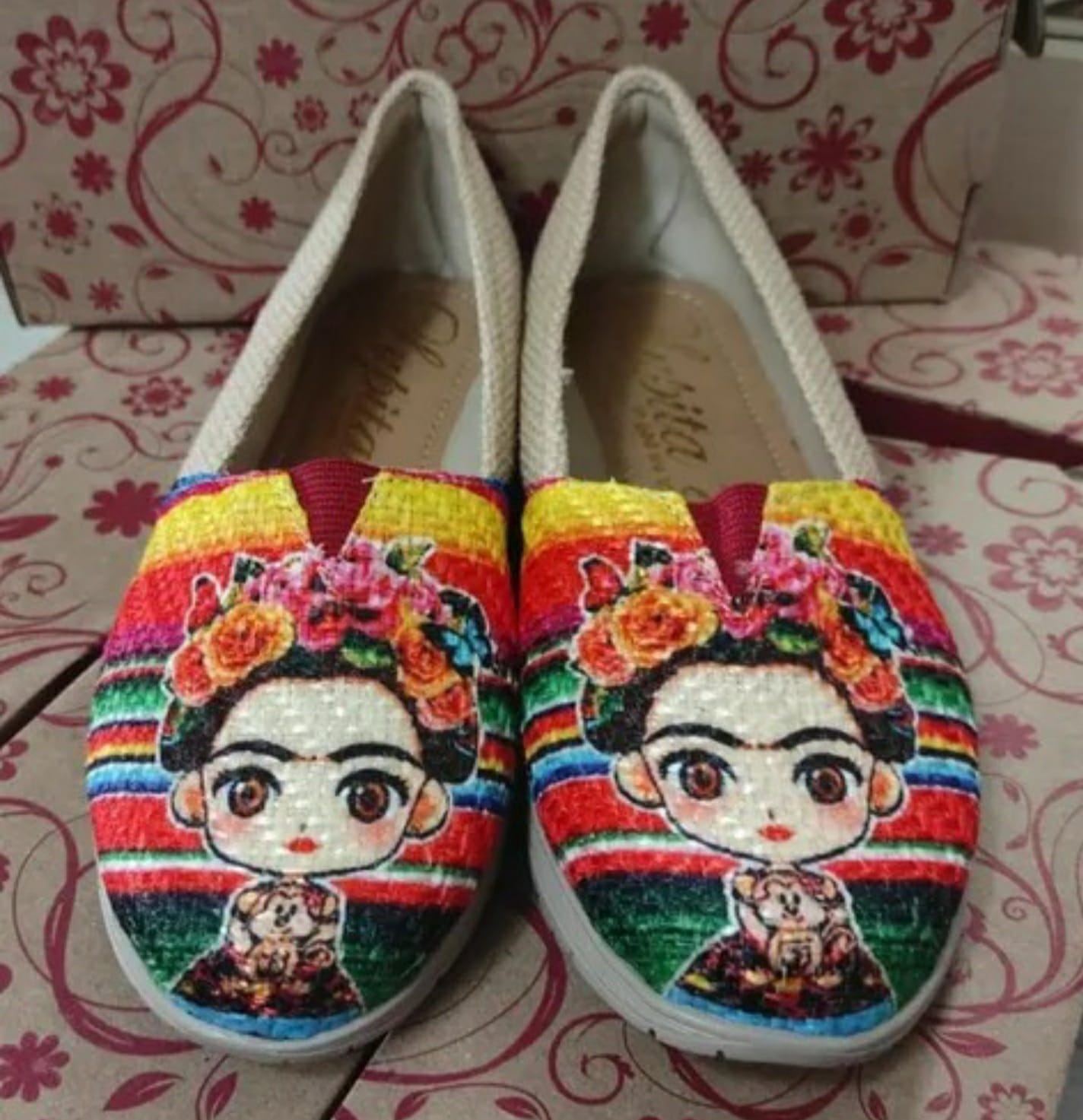 Alpargata Zapato Artesanal Dama Diseño Frida Con Flores Talla 4
