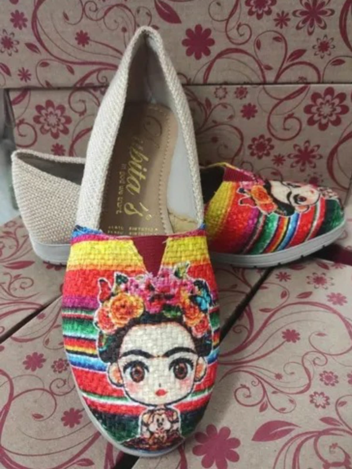 Alpargata Zapato Artesanal Dama Diseño Frida Con Flores Talla 4