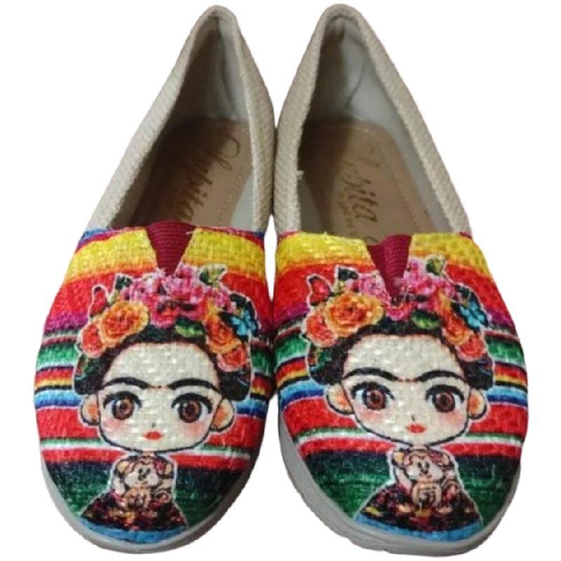 Alpargata Zapato Artesanal Dama Diseño Frida Con Flores Talla 4