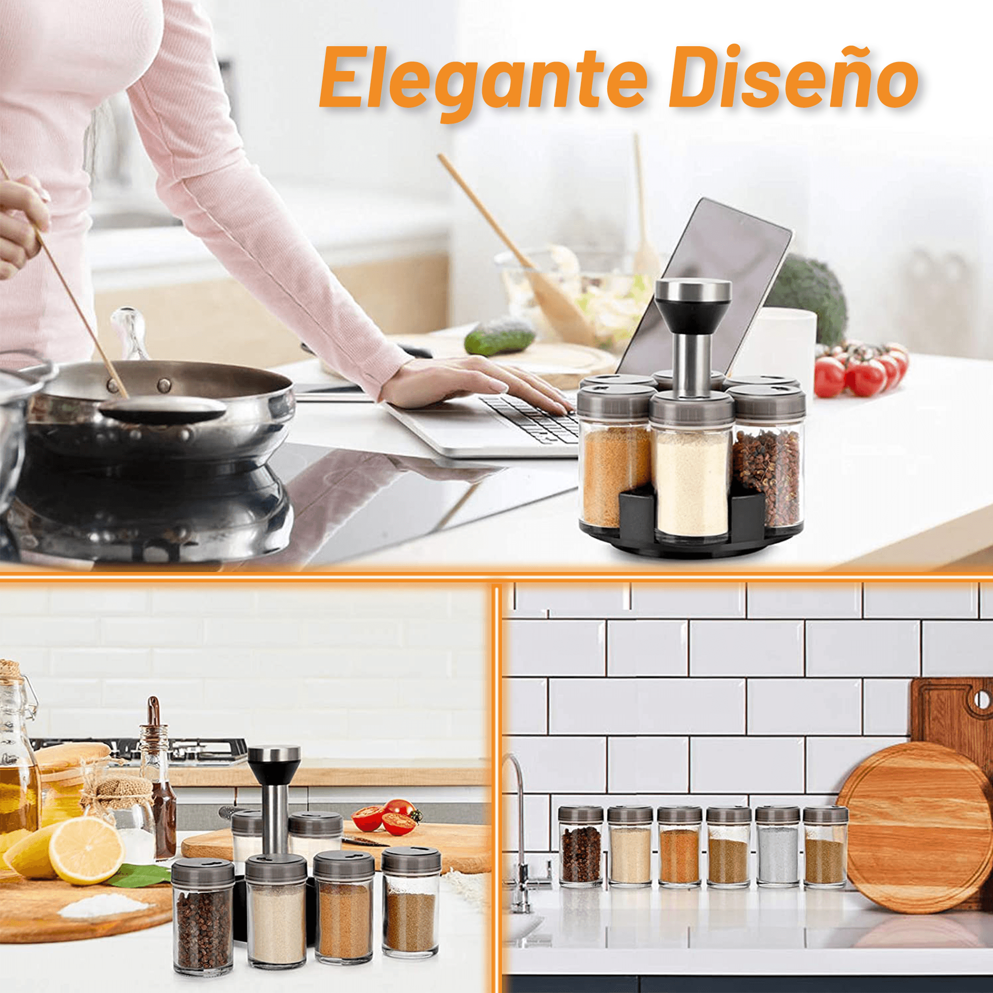 Archy Especiero Organizador de Especias Hierbas Carrusel de Frascos con 6 Tarros Giratorio 360 grados para Cocina Botes (PZ-538).