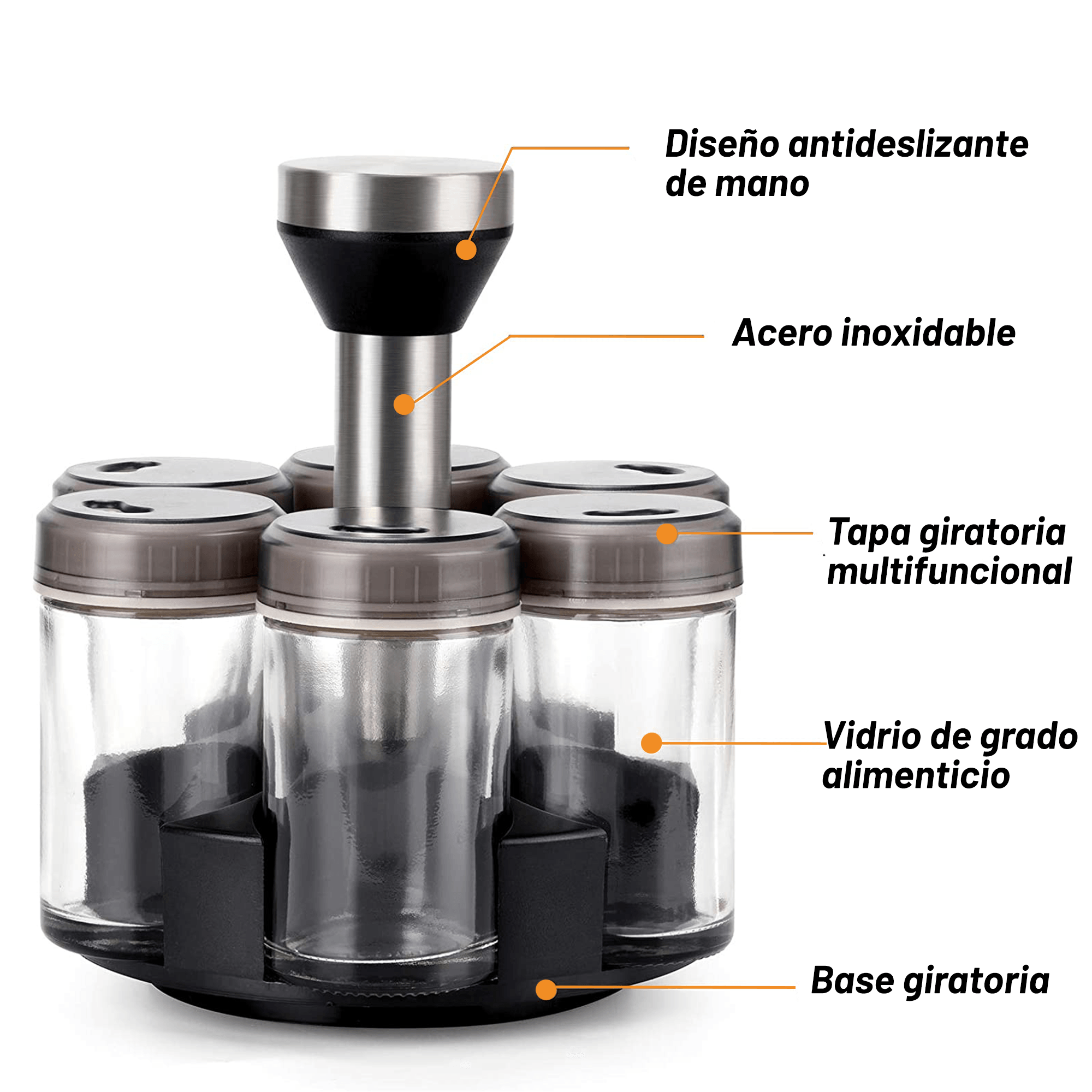 Archy Especiero Organizador de Especias Hierbas Carrusel de Frascos con 6 Tarros Giratorio 360 grados para Cocina Botes (PZ-538).