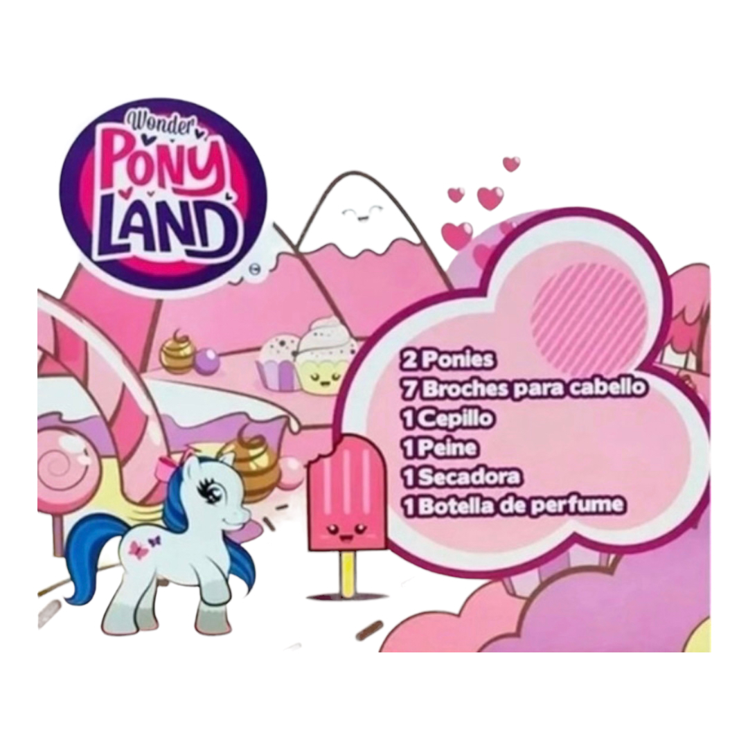 Wonder Pony Land Set De Ponies Con Secadora Mediano Morado