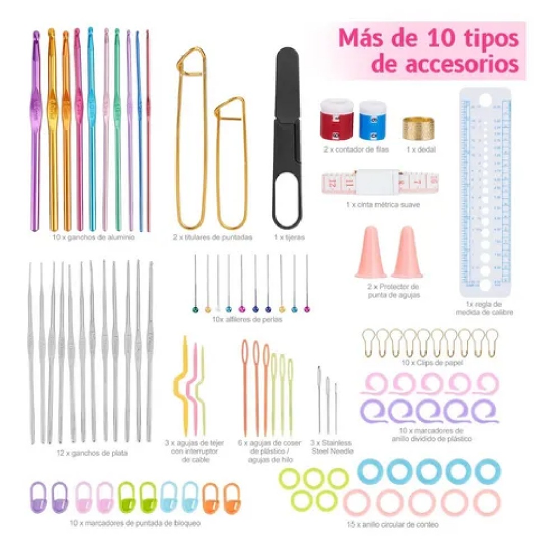 Kit De Ganchos Y Accesorios Para Tejer Al Crochet 84 Pzas.