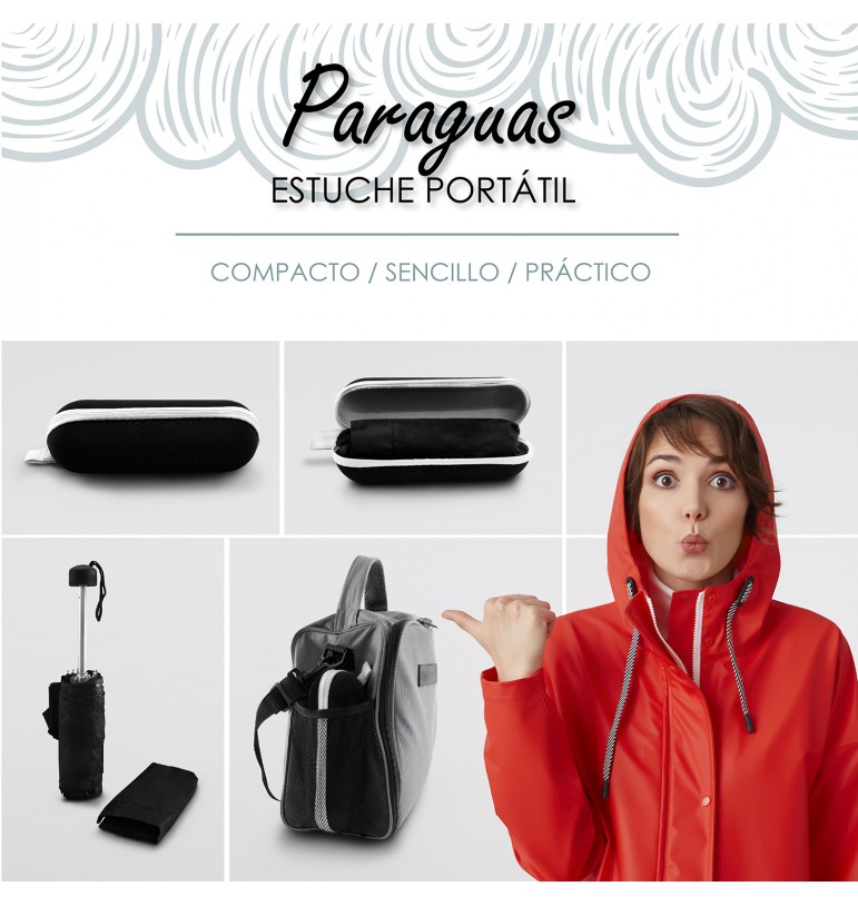 Paraguas Negro de bolsillo sombrilla automático protección rayos UV y Anti viento con estuche