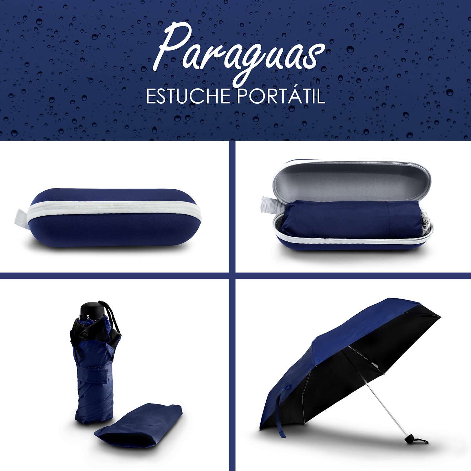 Paraguas Azul de bolsillo sombrilla automático protección rayos UV y Anti viento con estuche