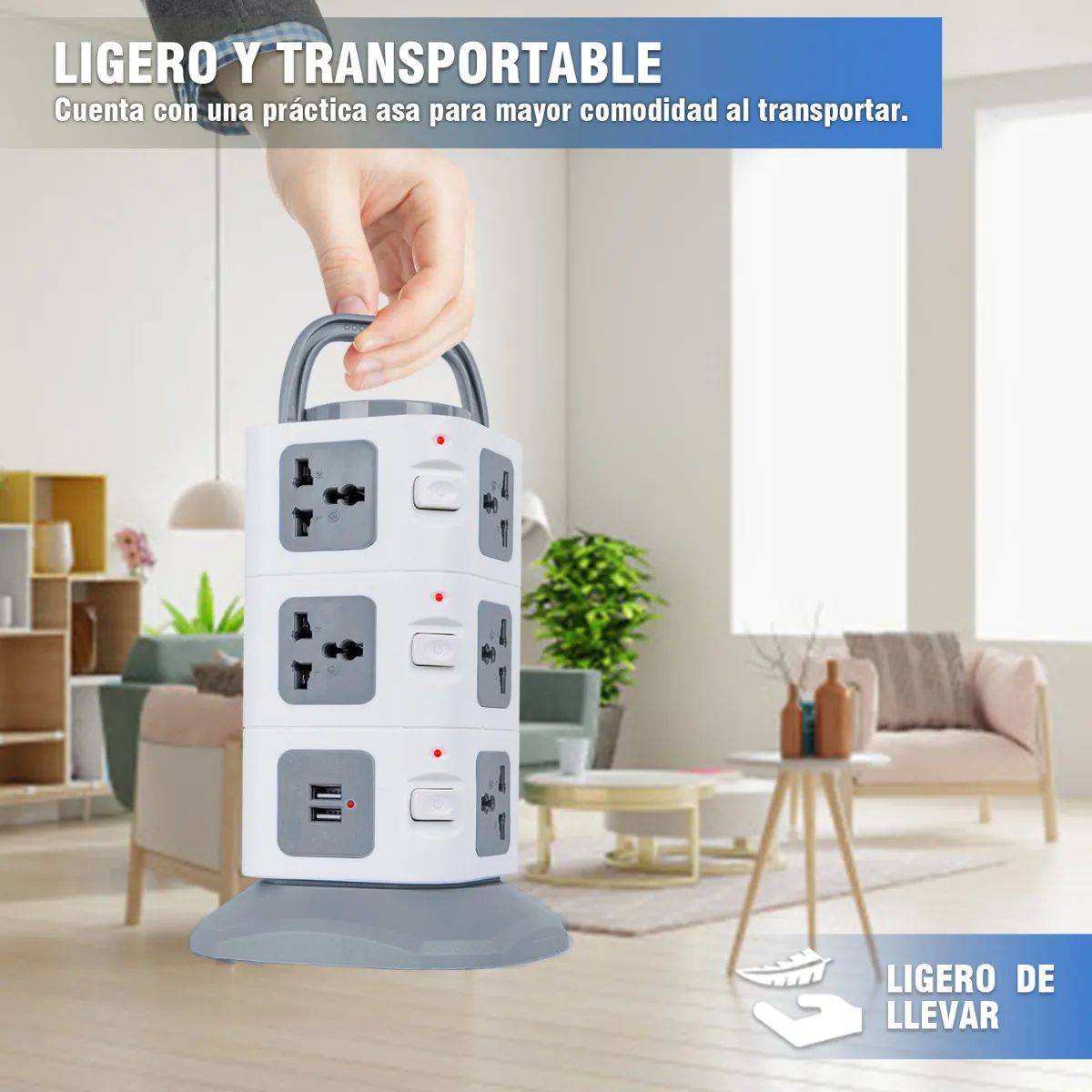 Multicontacto En Torre Regleta 11 Puertos Universal Y 2 Usb