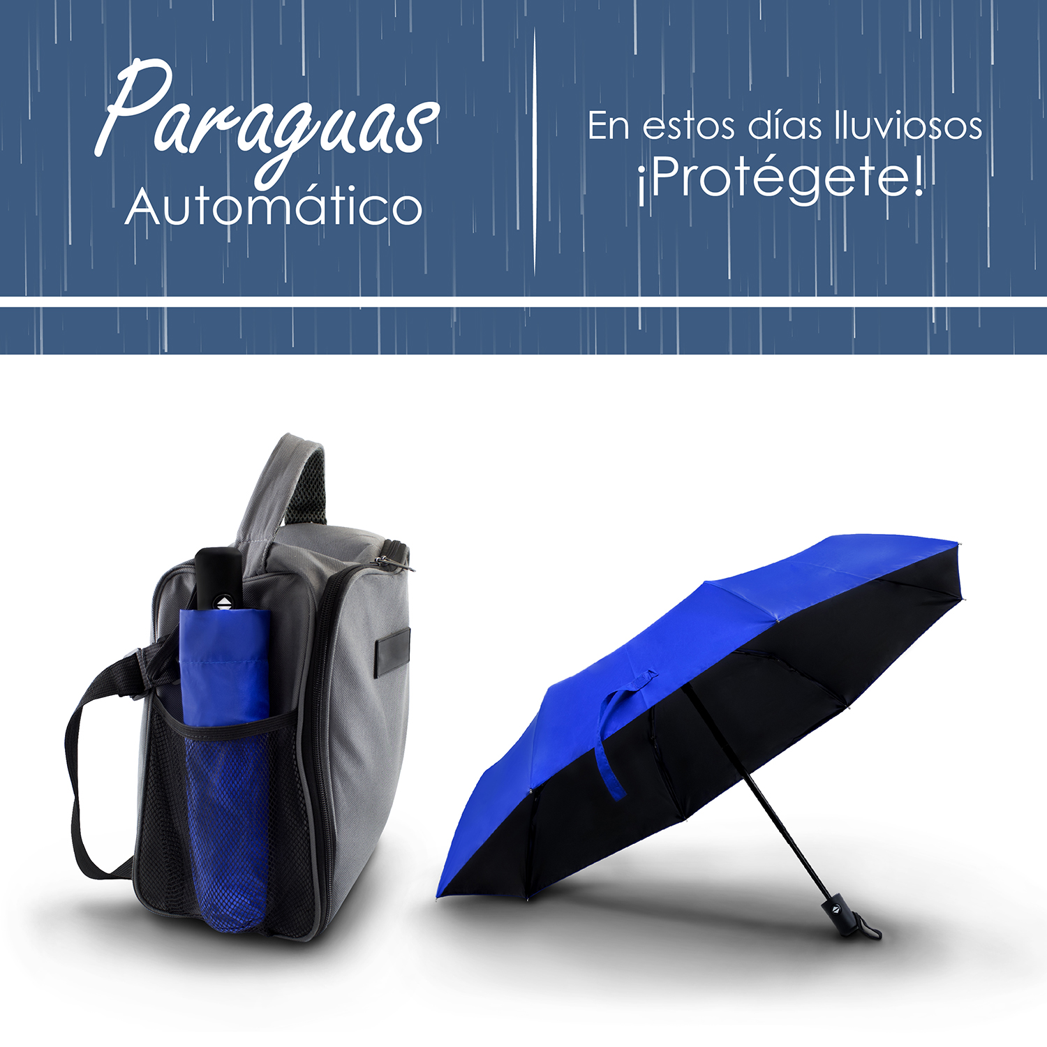 Paraguas Azul de bolsillo sombrilla automático protección rayos UV