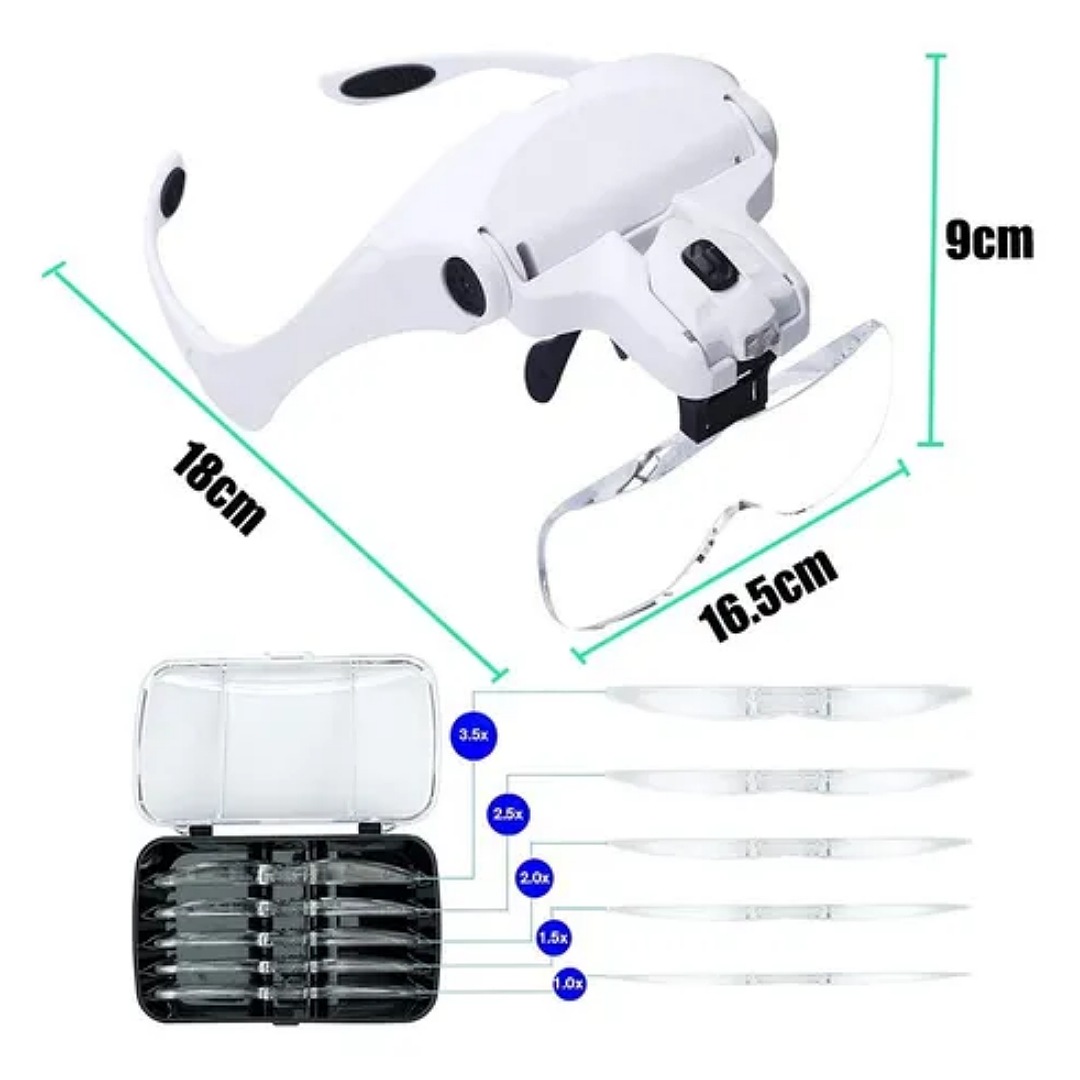 Anteojo Lupa Visor Lampara Led Aumento 1 A 3.5x 5 Lentes