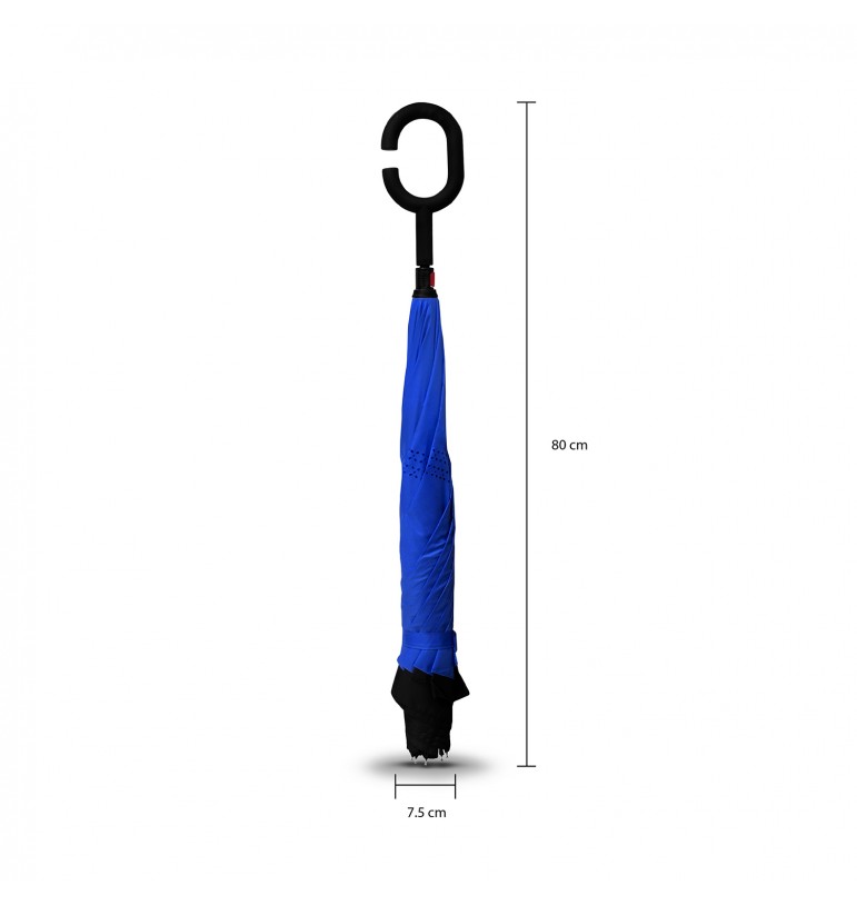 Paraguas Azul Sombrilla Reversible Invertido Doble Refuerzo Resistente Ligero