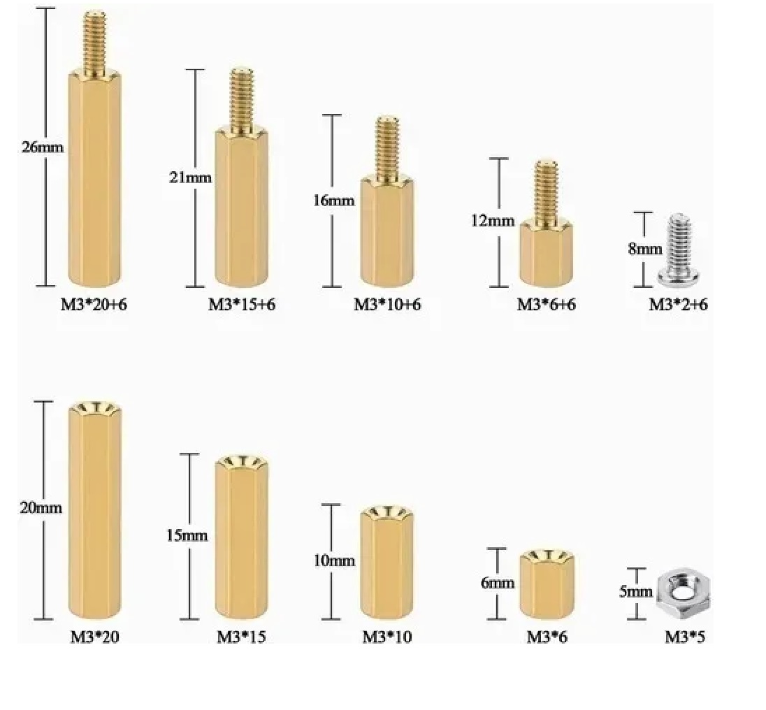 Kit Separadores Y Tornillos M3 De Laton Hexagonal