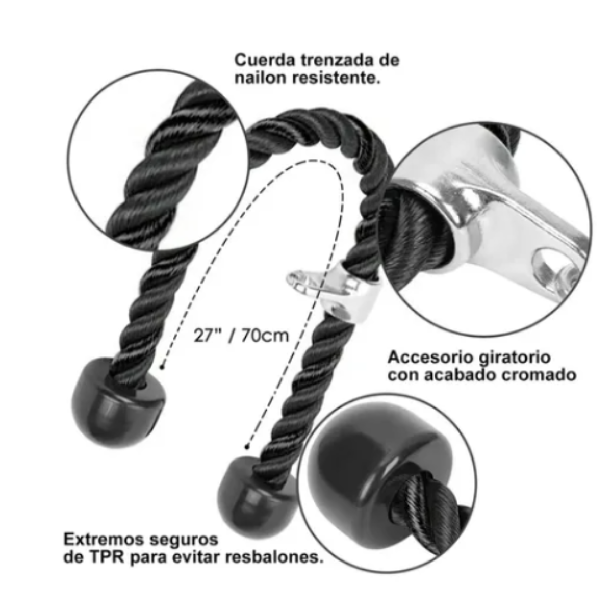 Agarre Maneral Tríceps Cuerda Para Polea Y Jalones Gym