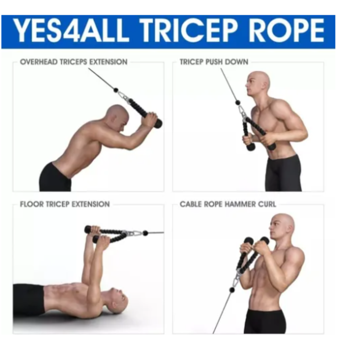 Agarre Maneral Tríceps Cuerda Para Polea Y Jalones Gym