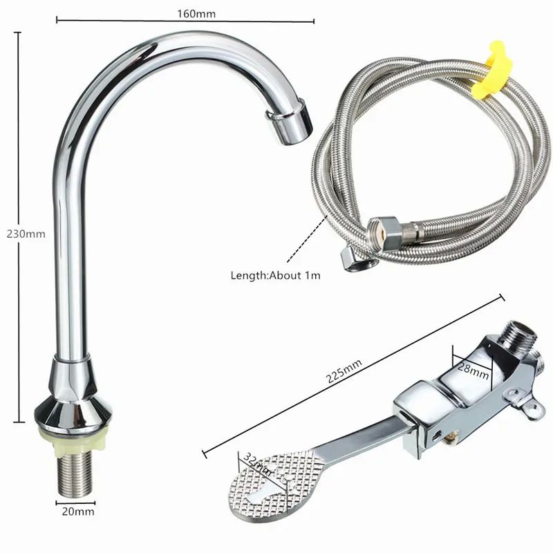 Grifo Lavabo Grifo Cobre Pedal Rosca G1/2 Manguera 1m