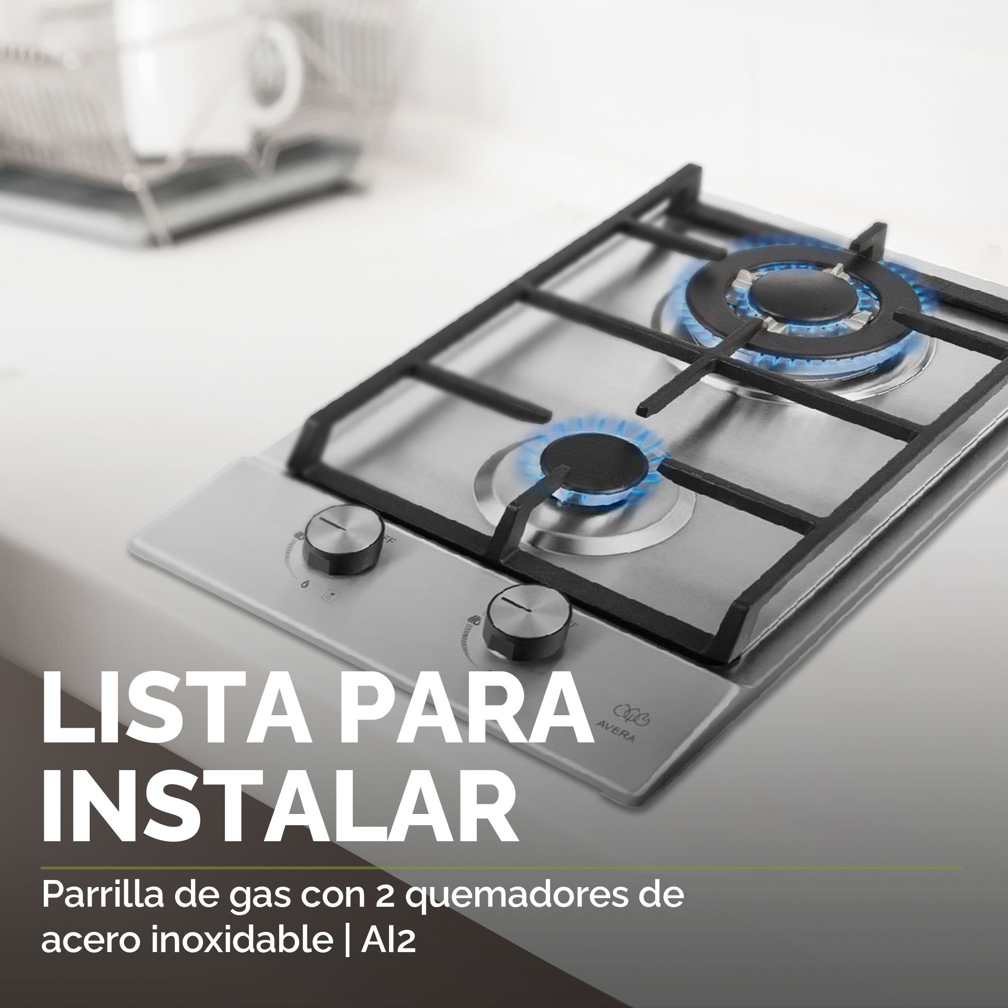 AVERA Parrilla de Gas Acero Inoxidable 2 Quemadores AI2