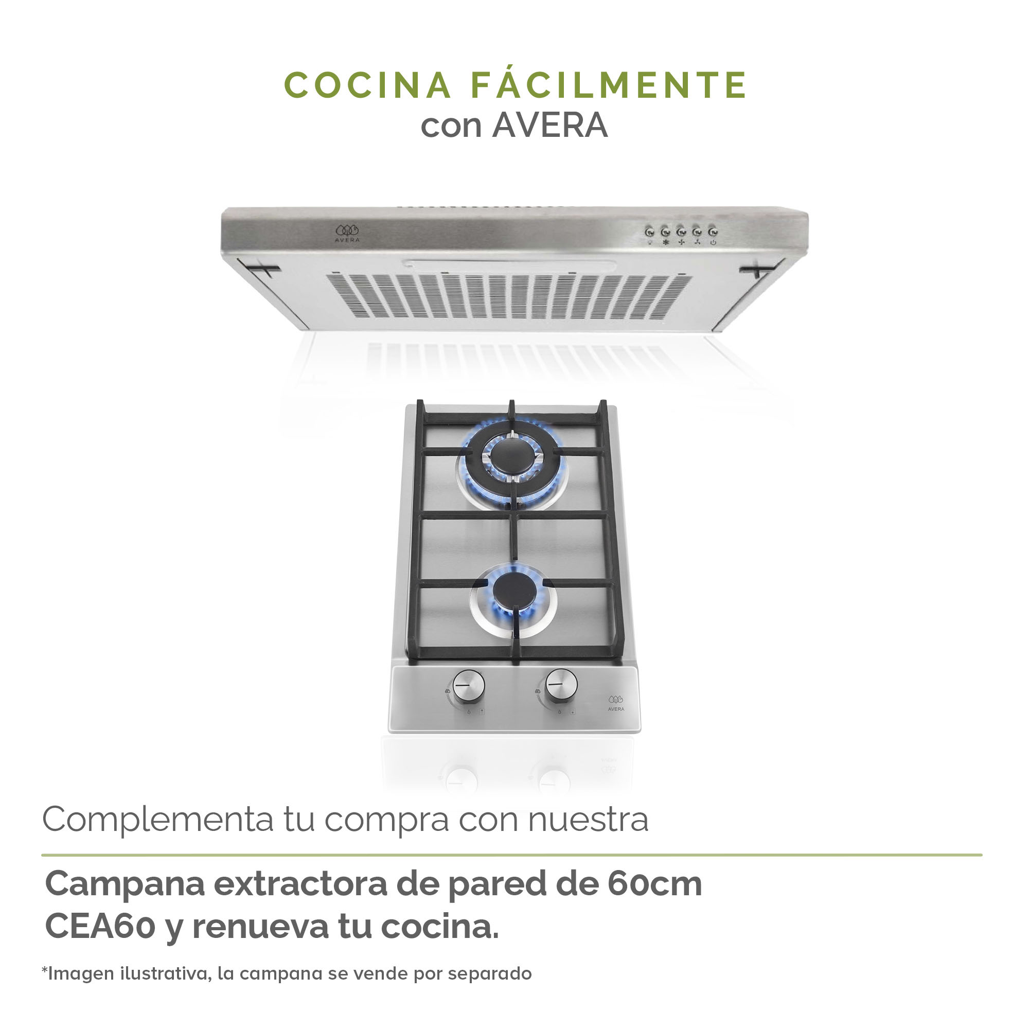 AVERA Parrilla de Gas Acero Inoxidable 2 Quemadores AI2
