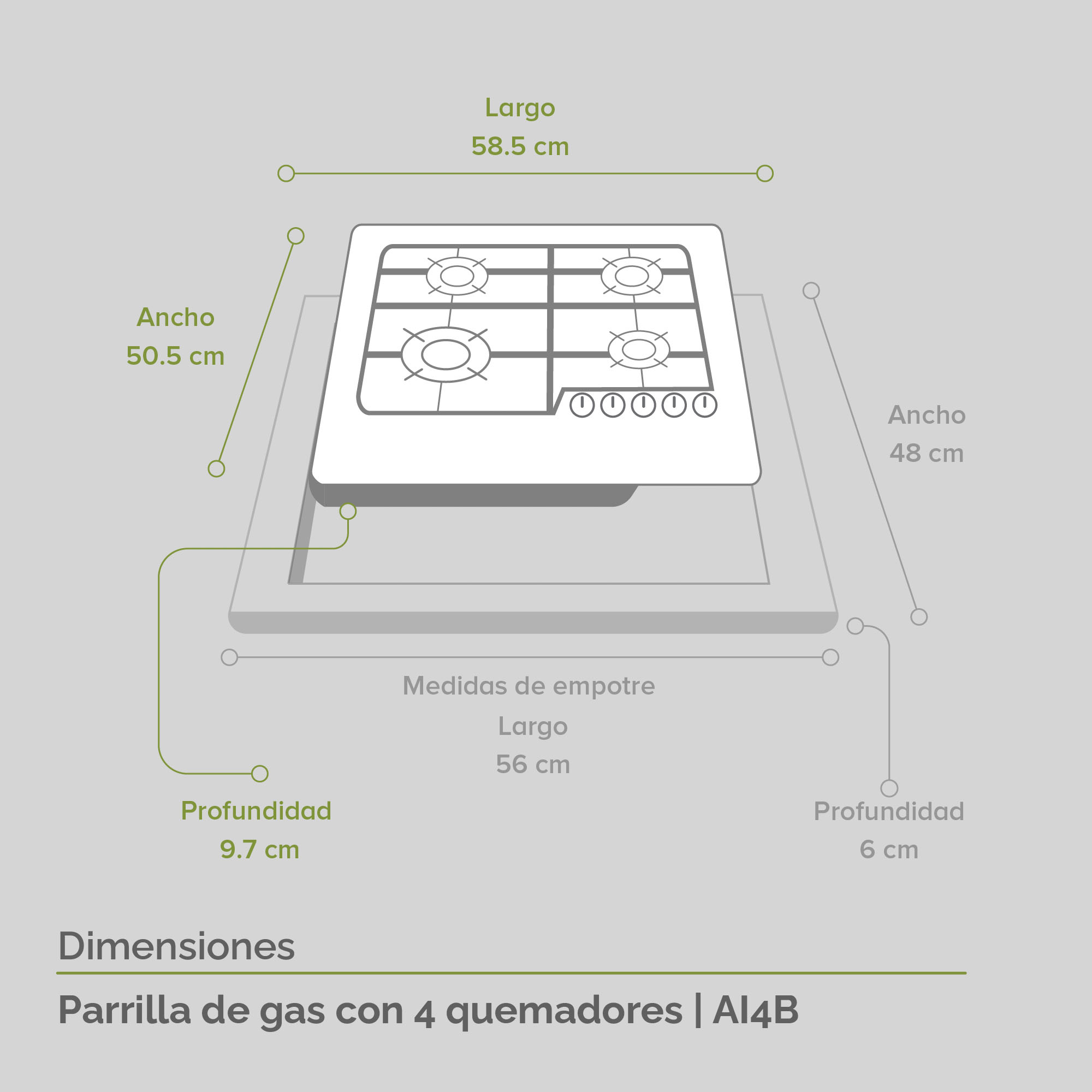 AVERA Parrilla de Gas Acero Inoxidable con 4 Quemadores AI4B