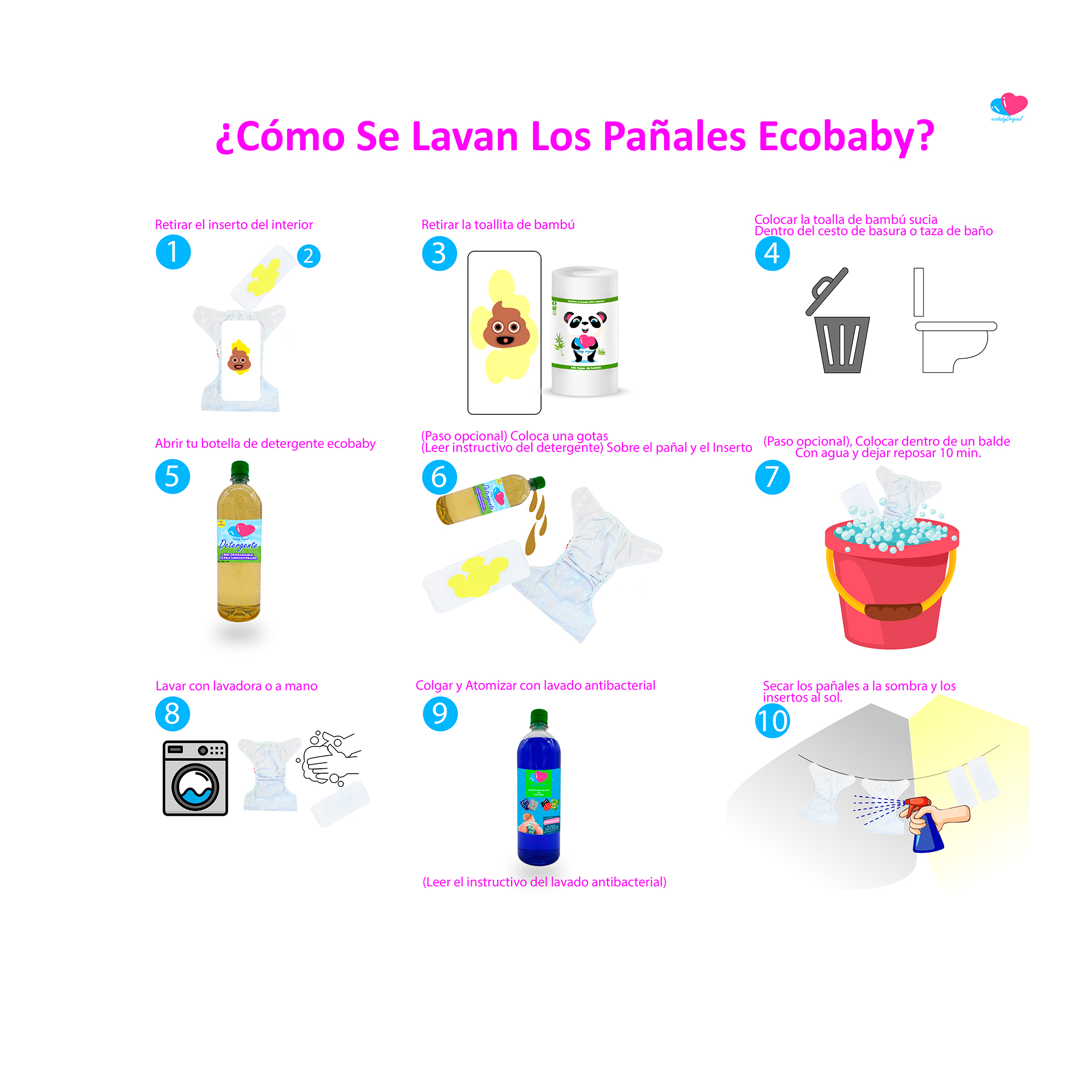 Pañales ecológicos de tela para bebés ecobaby original con insertos nocturnos