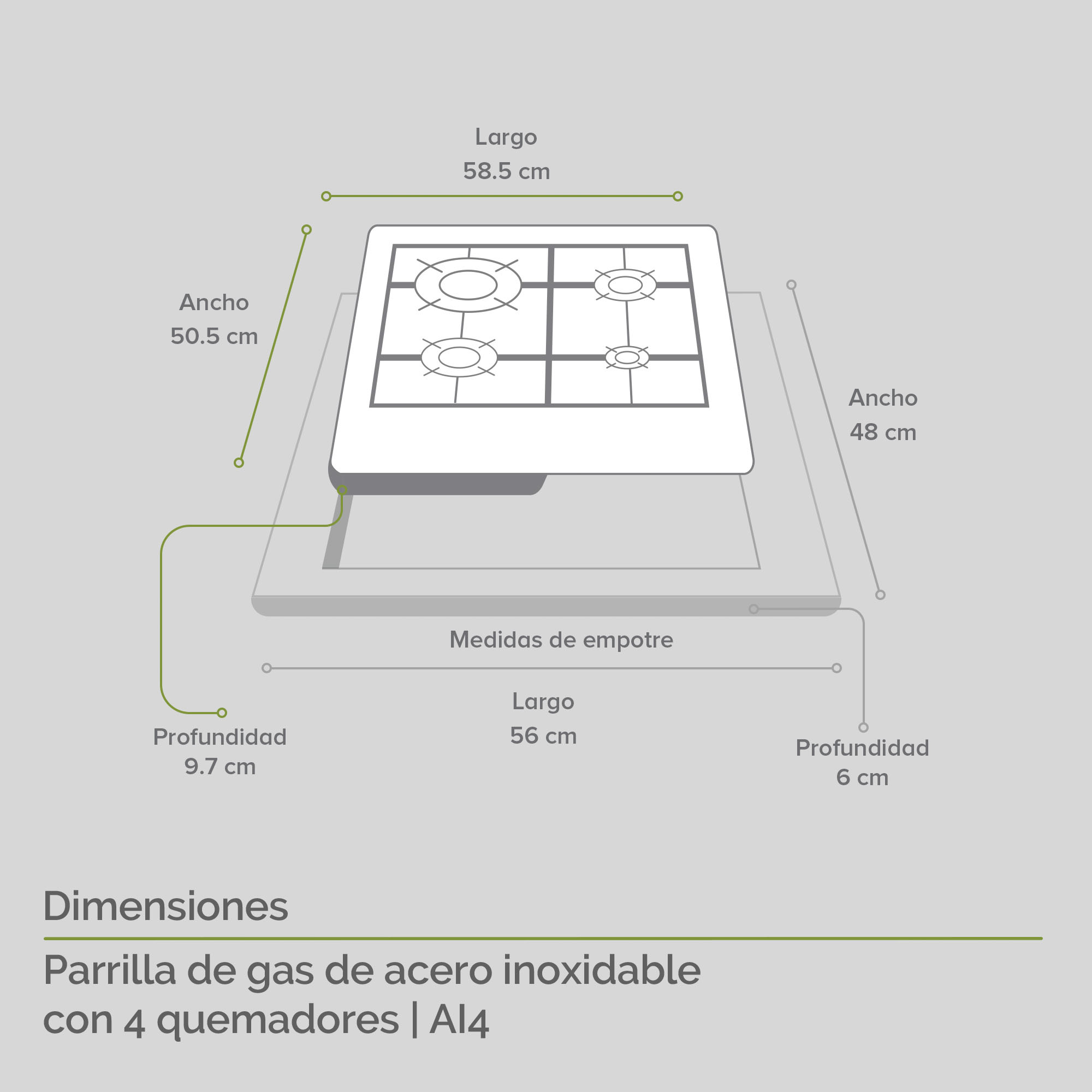 AVERA Parrilla de Gas Acero Inoxidable con 4 Quemadores AI4