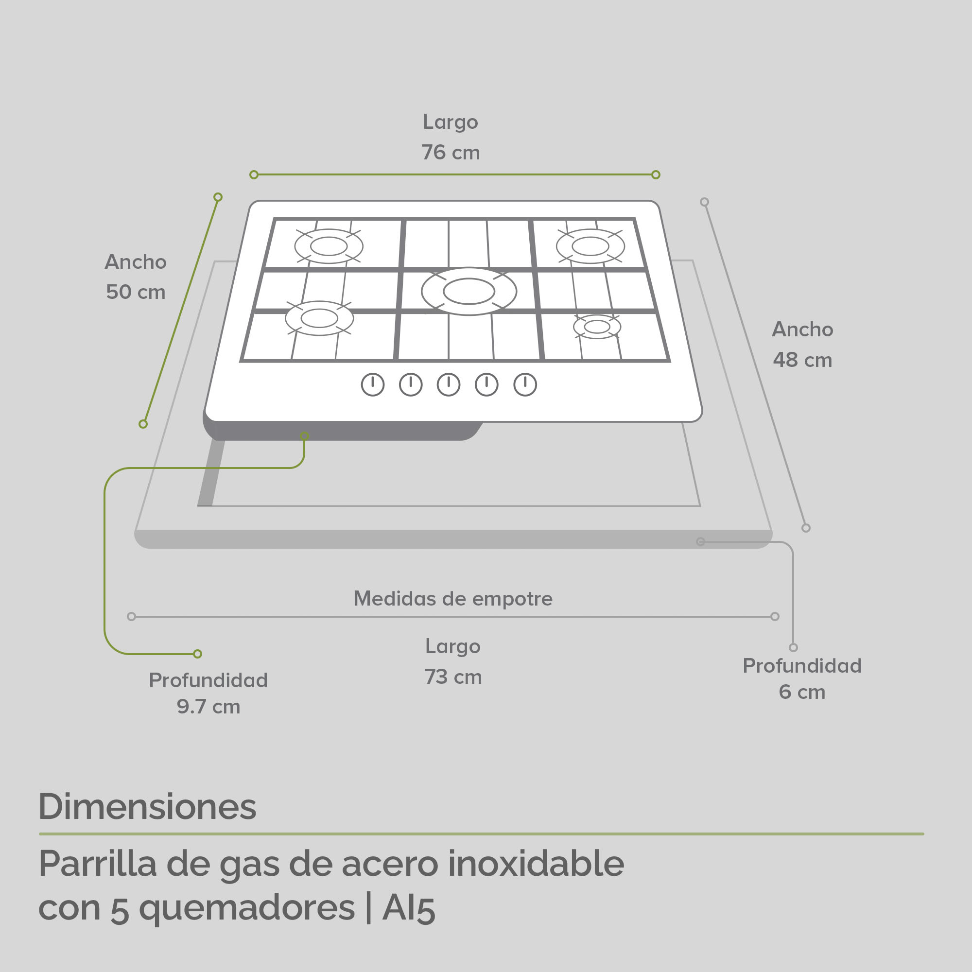 Parrilla de Gas Acero Inoxidable con 5 Quemadores Avera AI5