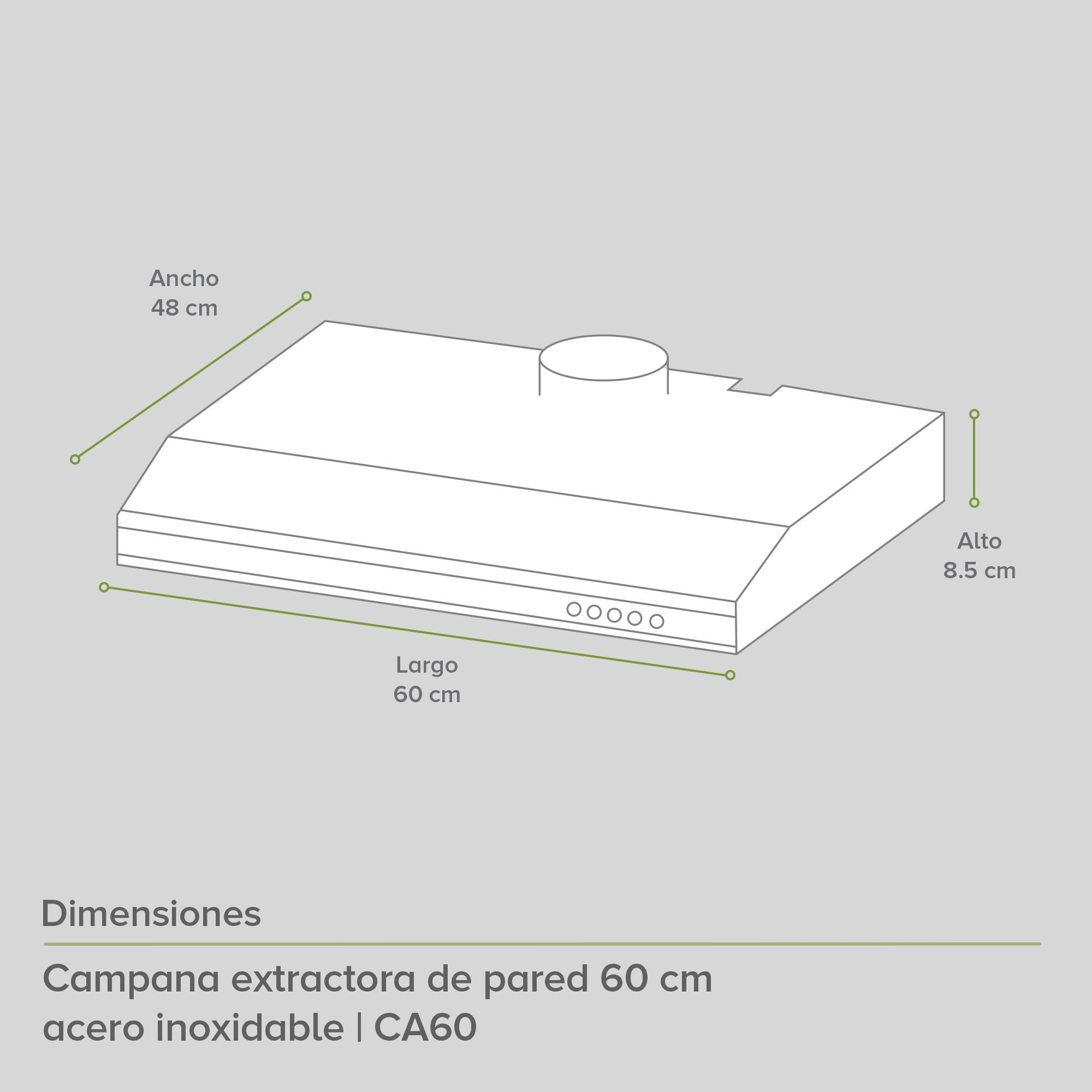 Campana Extractora o Purificadora para Cocina de Pared 60cm Acero Inoxidable Avera CEA60