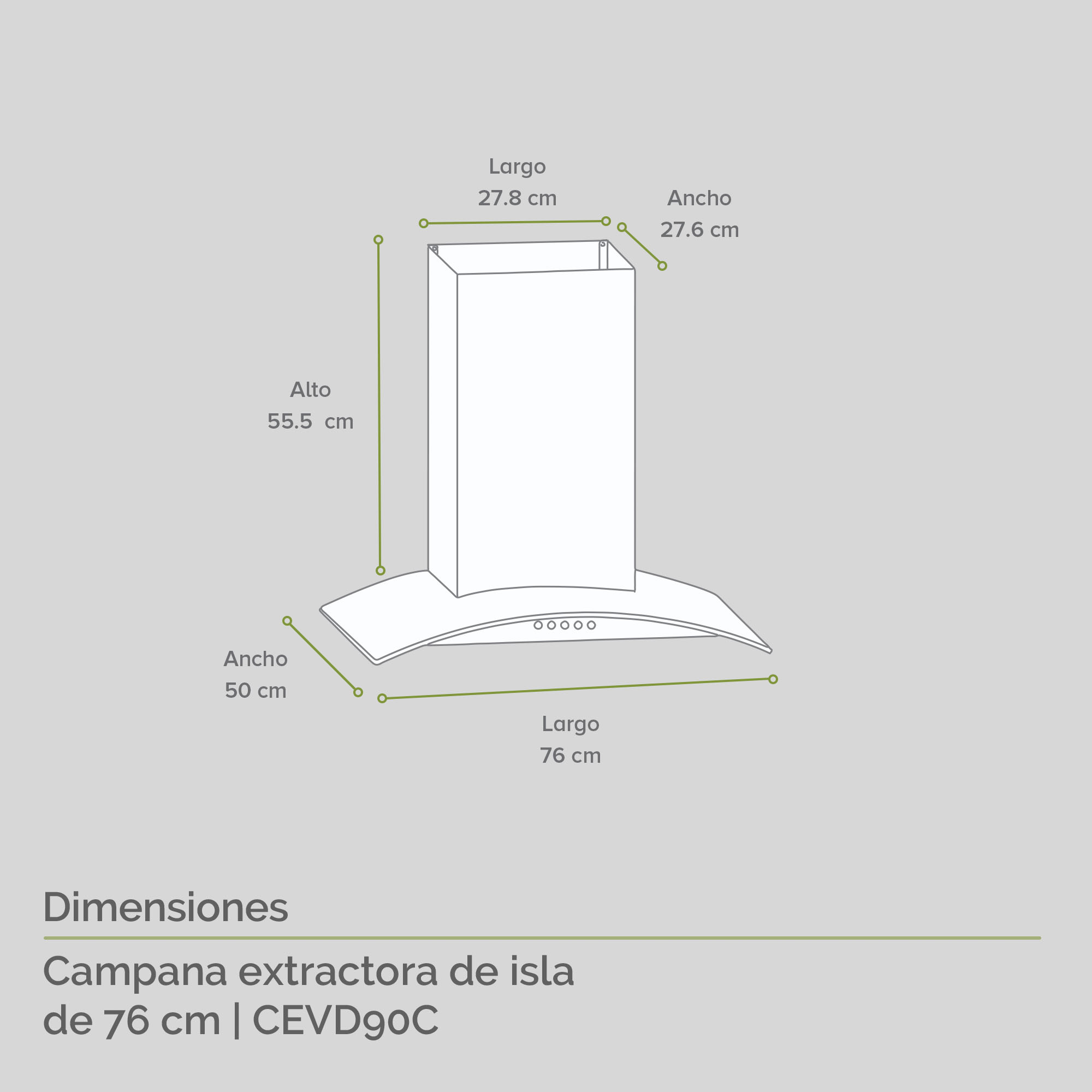 AVERA Campana Extractora O Purificadora Para Cocina De Isla 76 CM Cristal Templado Y Acero Inoxidable CEVD90C