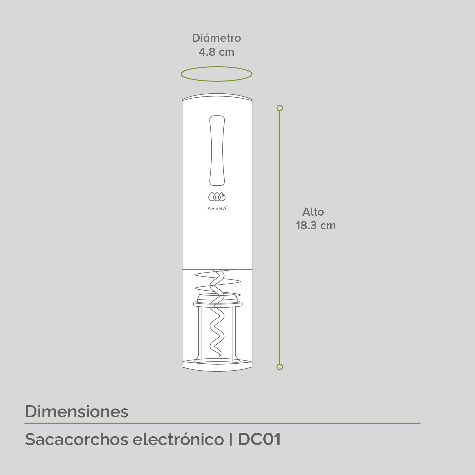 AVERA Sacacorchos Eléctrico Recargable Para Vinos Batería Cable USB DC01