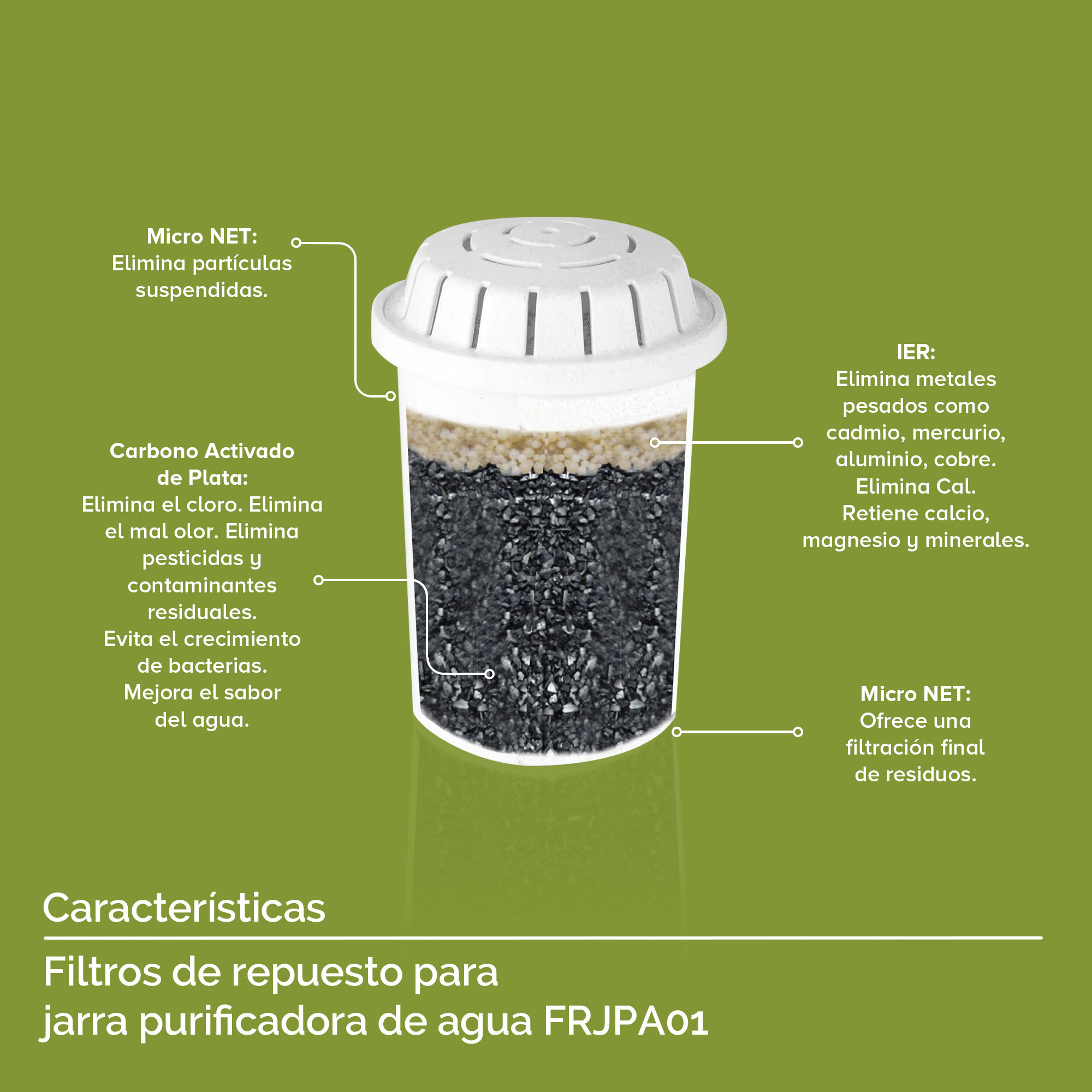 Filtro de Repuesto de Jarra Purificadora de Agua Avera FRJPA01