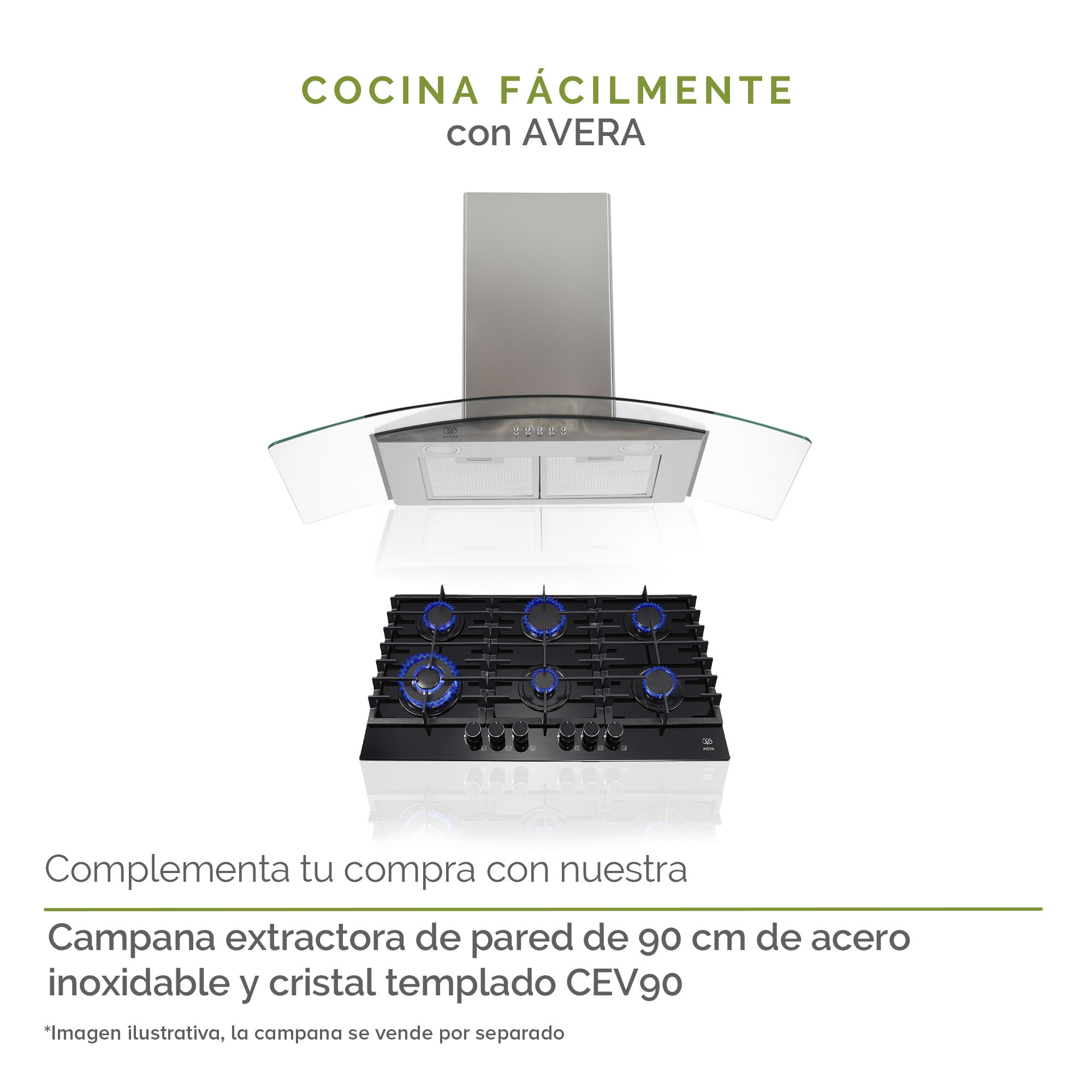 AVERA Parrilla de Gas para Empotrar Vidrio Templado con 6 Quemadores VT6